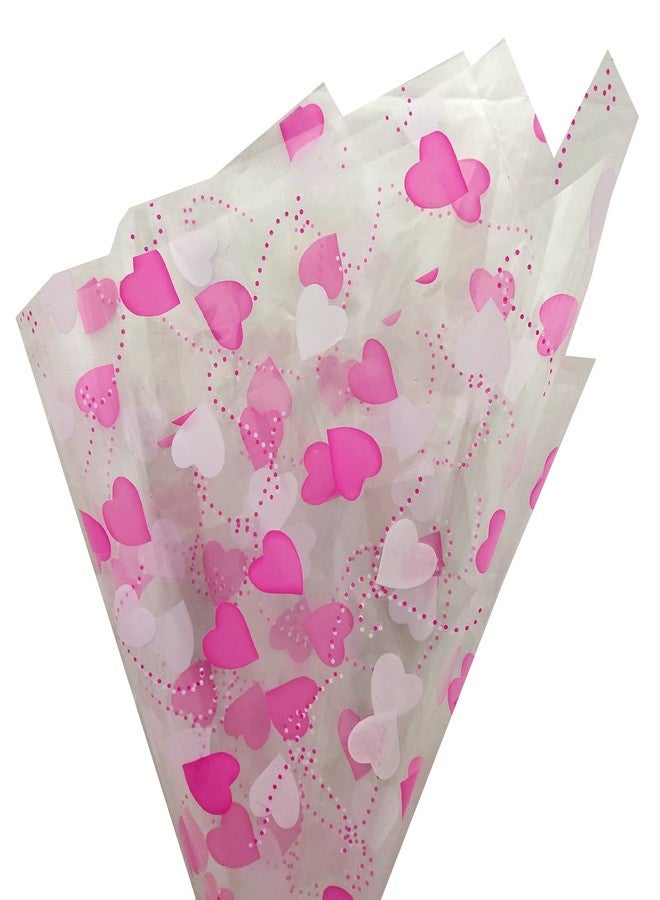 3A Featuretail 20 In x 25 In Heart Design Printed Cellophane Sheets For Gift Wrap, Baskets Hampers, Flowers Wrapping (Cellophane,Pack of 25) (Pink) - Image 1